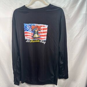 Let Freedom Ring Liberty Bell USA Flag Patriotic Long Sleeve Shirt Black NWOT
